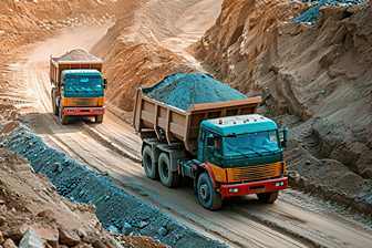 Ashok Leyland trucks transporting sand